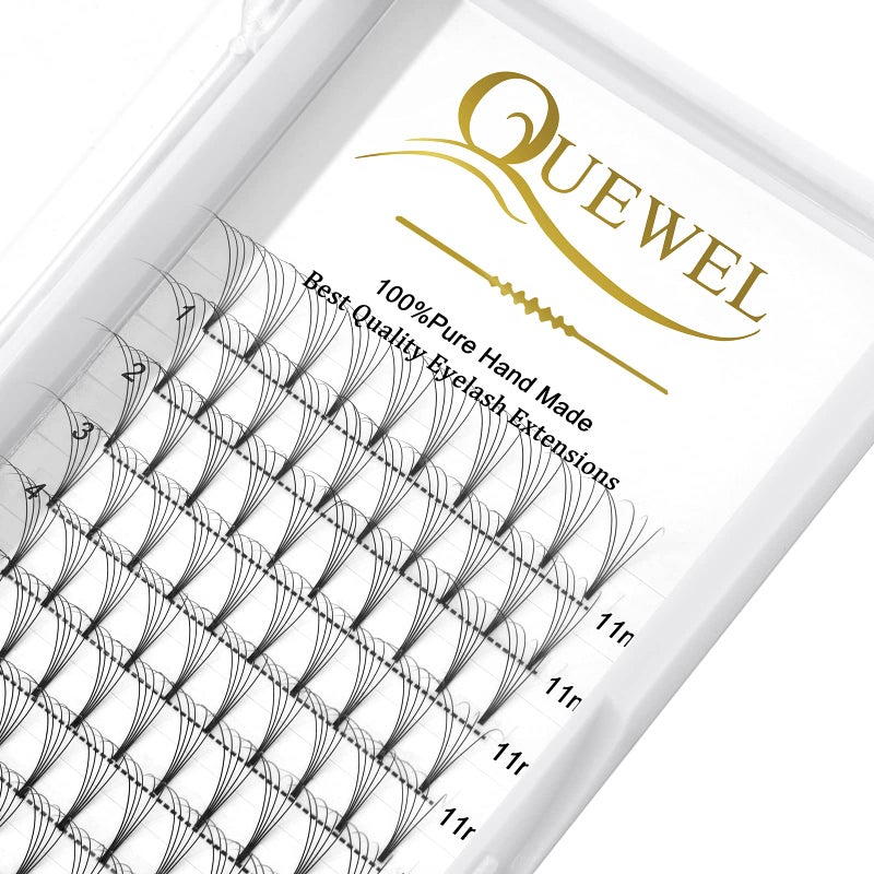 QUEWEL Premade Lash Fans, 5D Premade Fans Eyelash Extensions 0.07mm Thickness C Curl 11mm Volume Lash Extensions Short Stem Pre Made Fans Eyelash Extensions(5D 0.07C 11mm) - Image 1